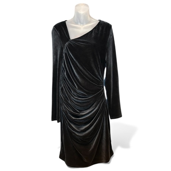 Abercrombie & Fitch Velvet Ruched Asymmetrical Neck Long Sleeve Mini Dress XL - Picture 14 of 14